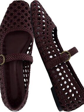 Weston Hand Woven Mary Jane Flats for Women, Comfortable Dressy Ballet Flats wit